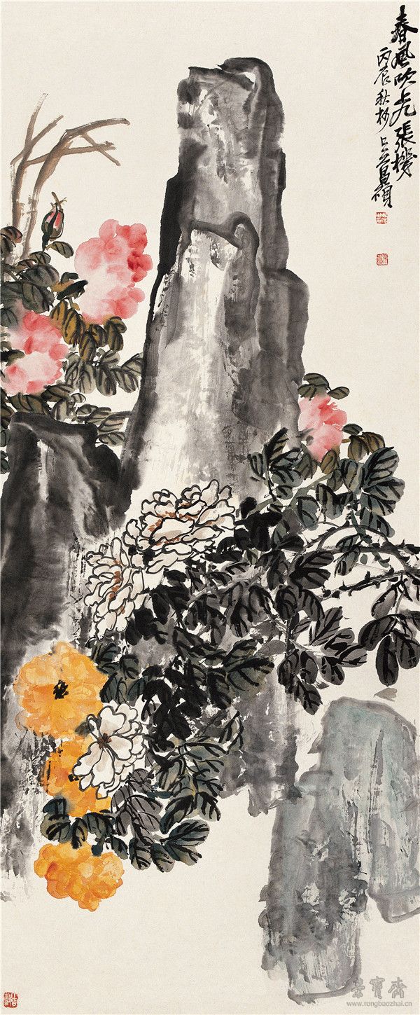春风牡丹图 纸本设色 1916年　124.7cm×51.8cm