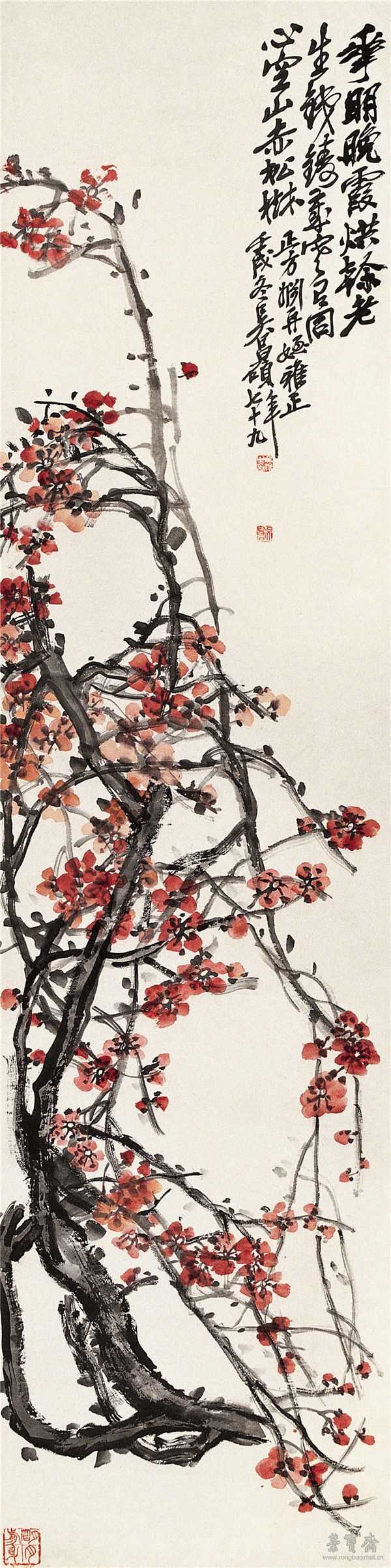红梅图 纸本设色 1922年 134cm×33cm