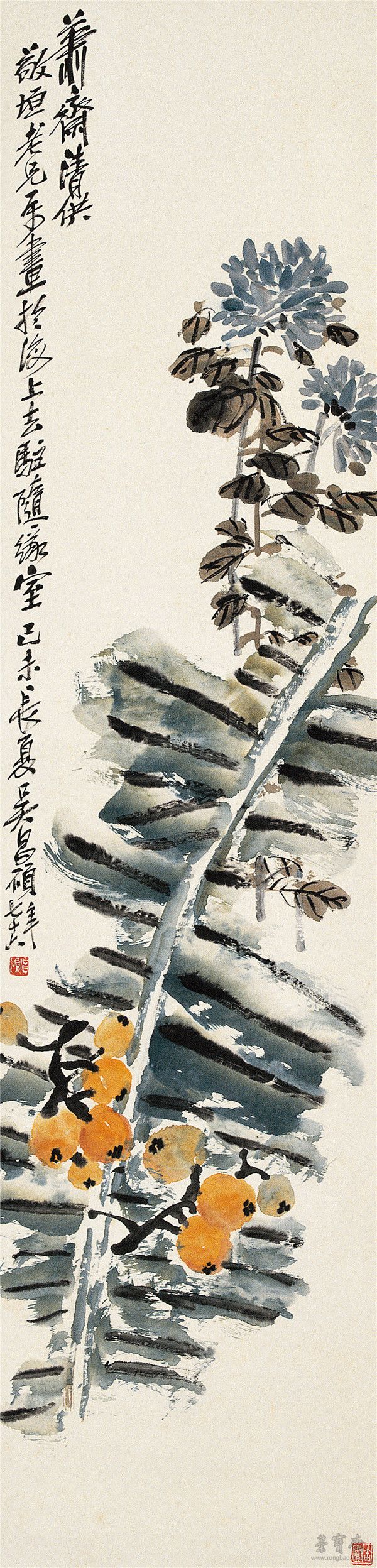 萧斋清供图 纸本设色 1919年 143cm×34cm