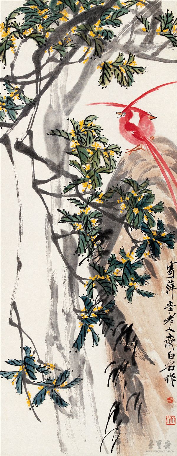 桂花绶带图 纸本设色 117cm×45.4cm