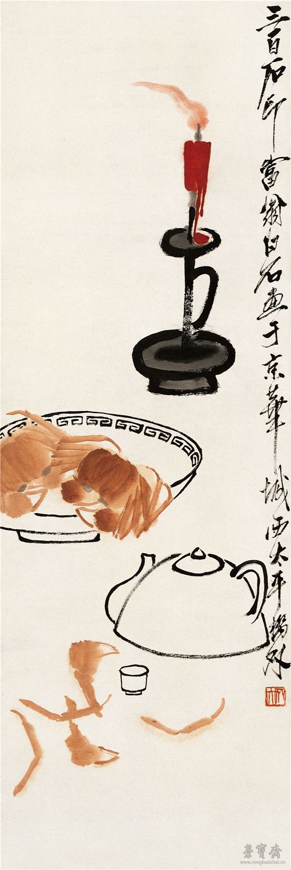食蟹图 纸本设色 104cm×34.2cm