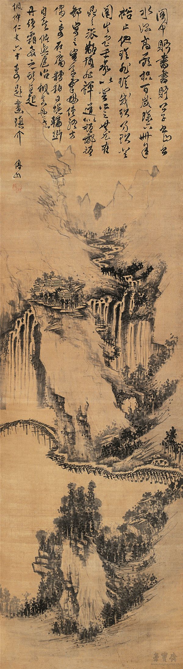 傅山 绝壁古刹图