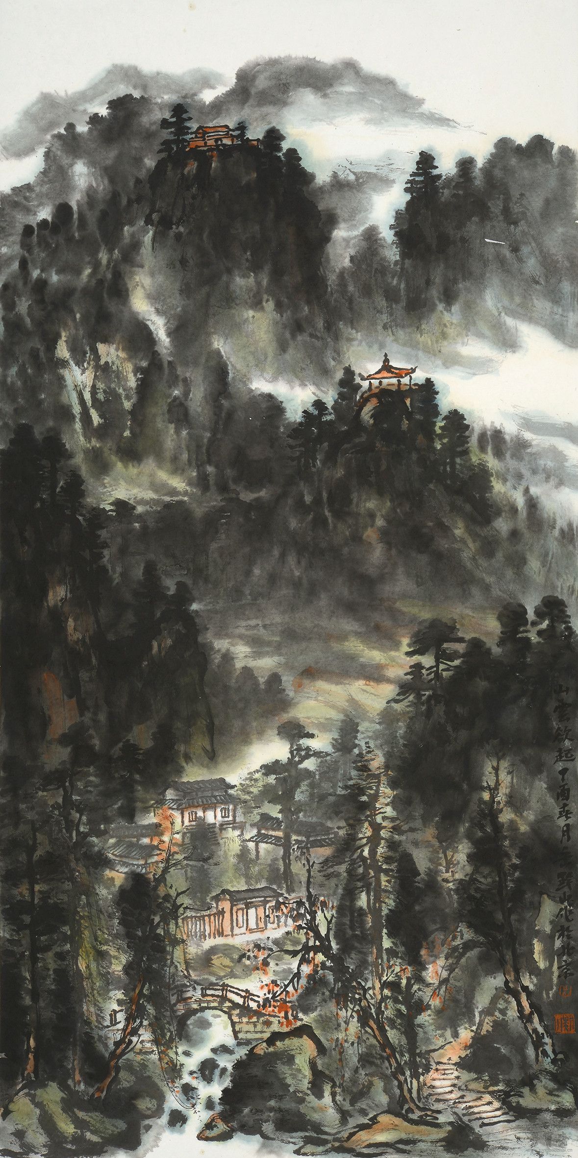 岳黔山  山云欲起　138cm×69cm  水墨纸本