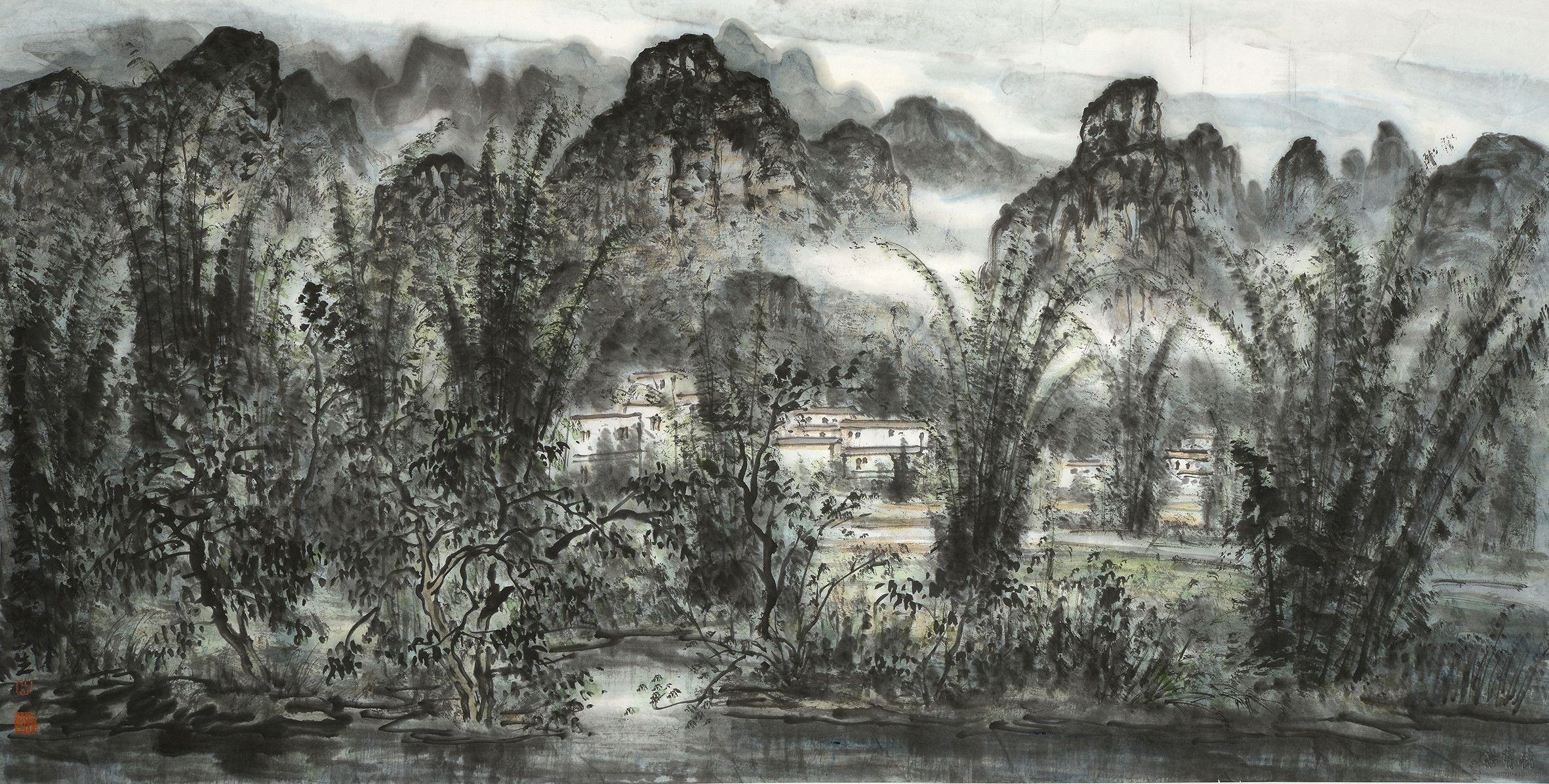 岳黔山 广西写生 69cm×138cm 水墨纸本