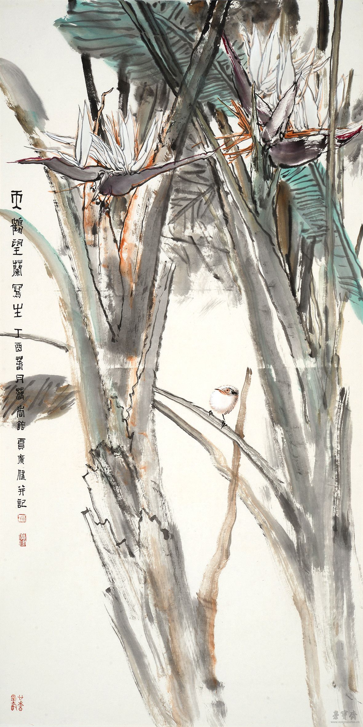 贾广健 天鹤望兰 138cm×69cm 设色纸本
