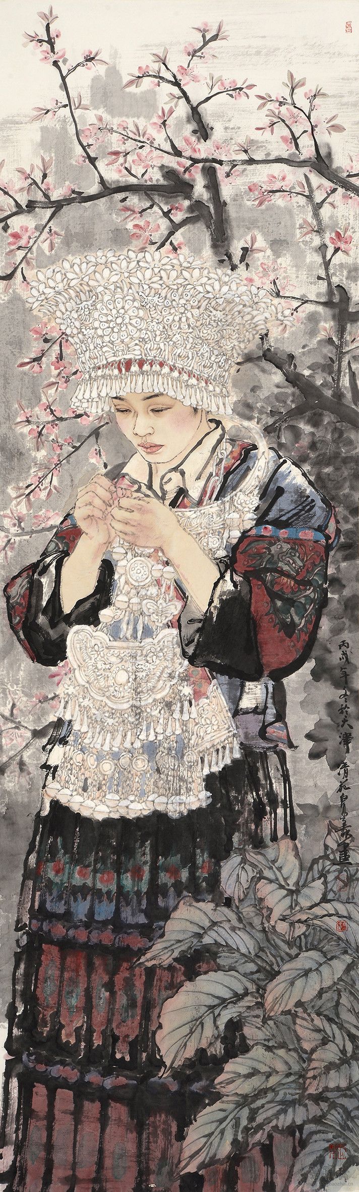 刘泉义 相逢不忍轻离去 160cm×48cm 设色纸本