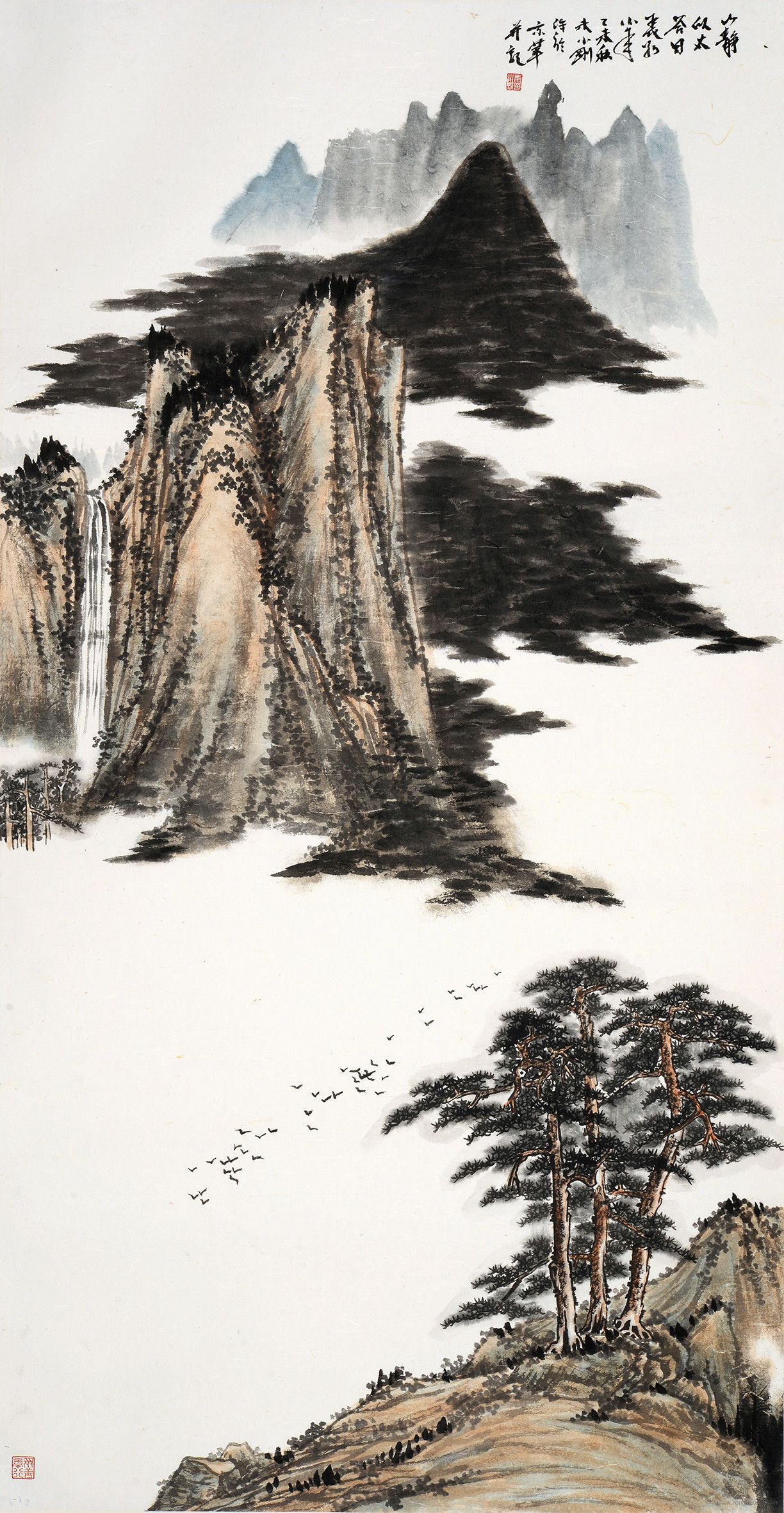 马小刚 深谷幽鸣 144cm×75cm 设色纸本