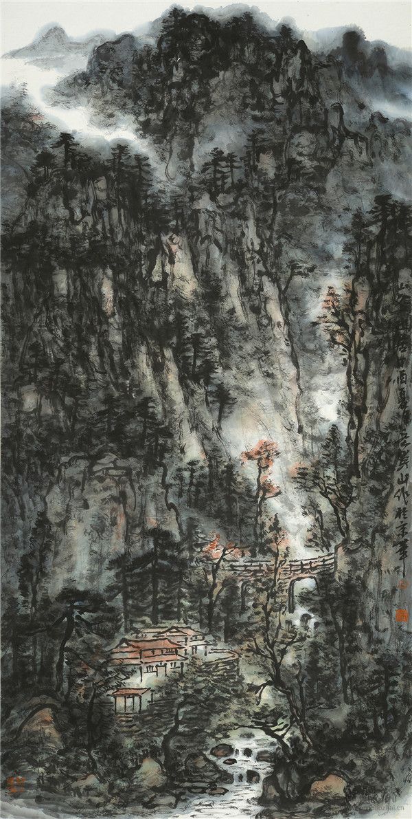 岳黔山 山谷幽居 138cm×69cm 水墨纸本