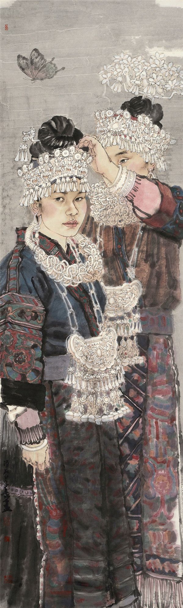 刘泉义 相应苗山歌声来 160cm×48cm 设色纸本
