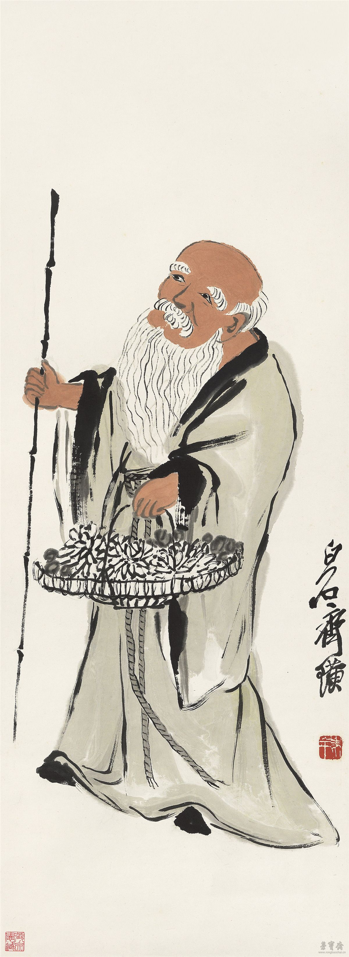 人长寿　设色纸本　96.5cm×34.5cm