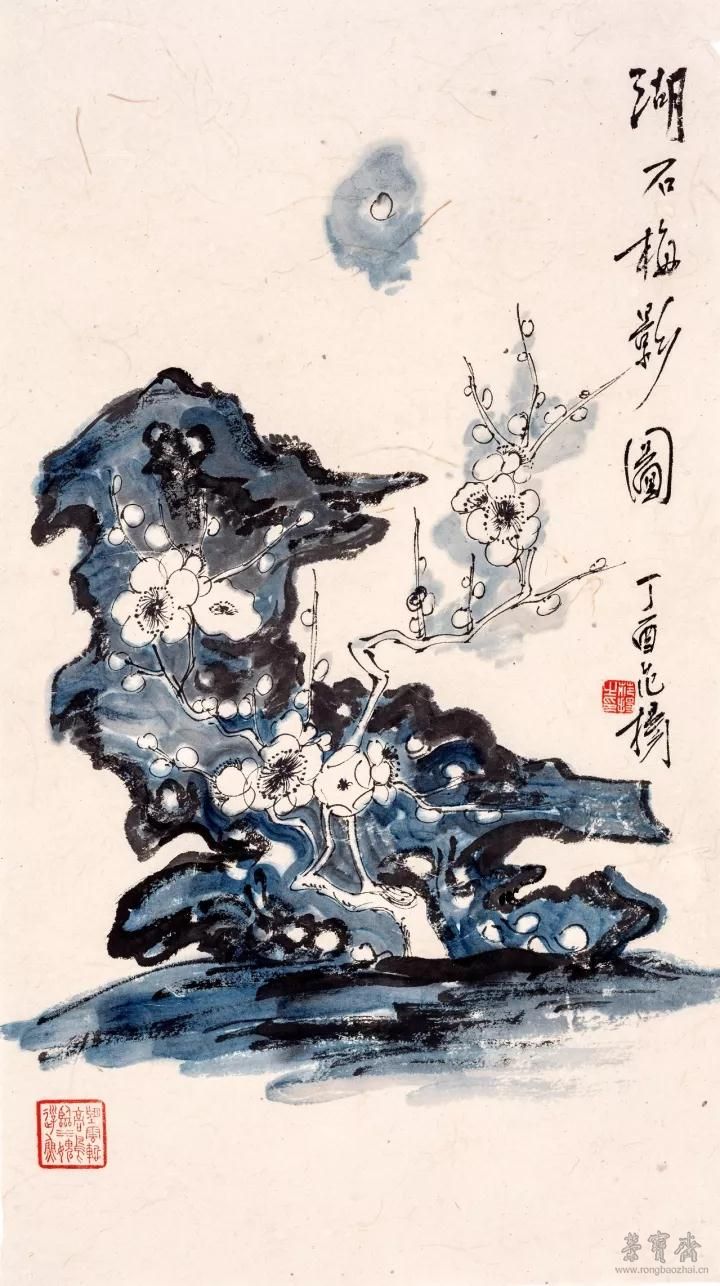 范扬 湖石梅影图　58cm×33cm 纸本设色2017