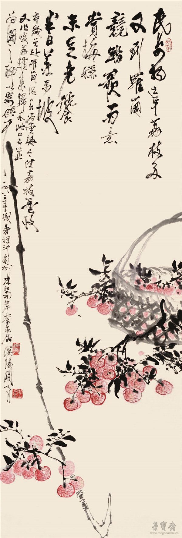 关山月 丹荔图 135.5cm×45cm 1983 年 广州艺术博物院藏
