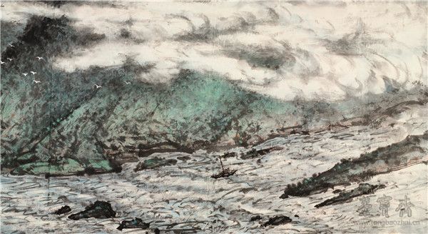 关山月 行云流水出巫山 61.3cm×246cm 1991 年 广州艺术博物院藏