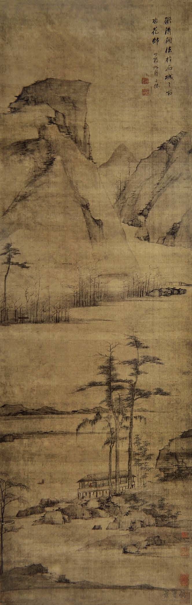 清 查士标 山水图 44.5cm×145.5cm1657 湖北省博物馆藏