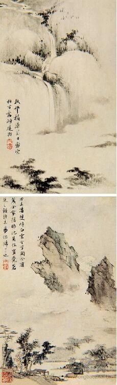 清 查士标 山水册之一、二14cm×23.5cm 1658