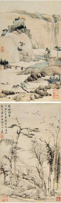 清 查士标 山水册之三、四
