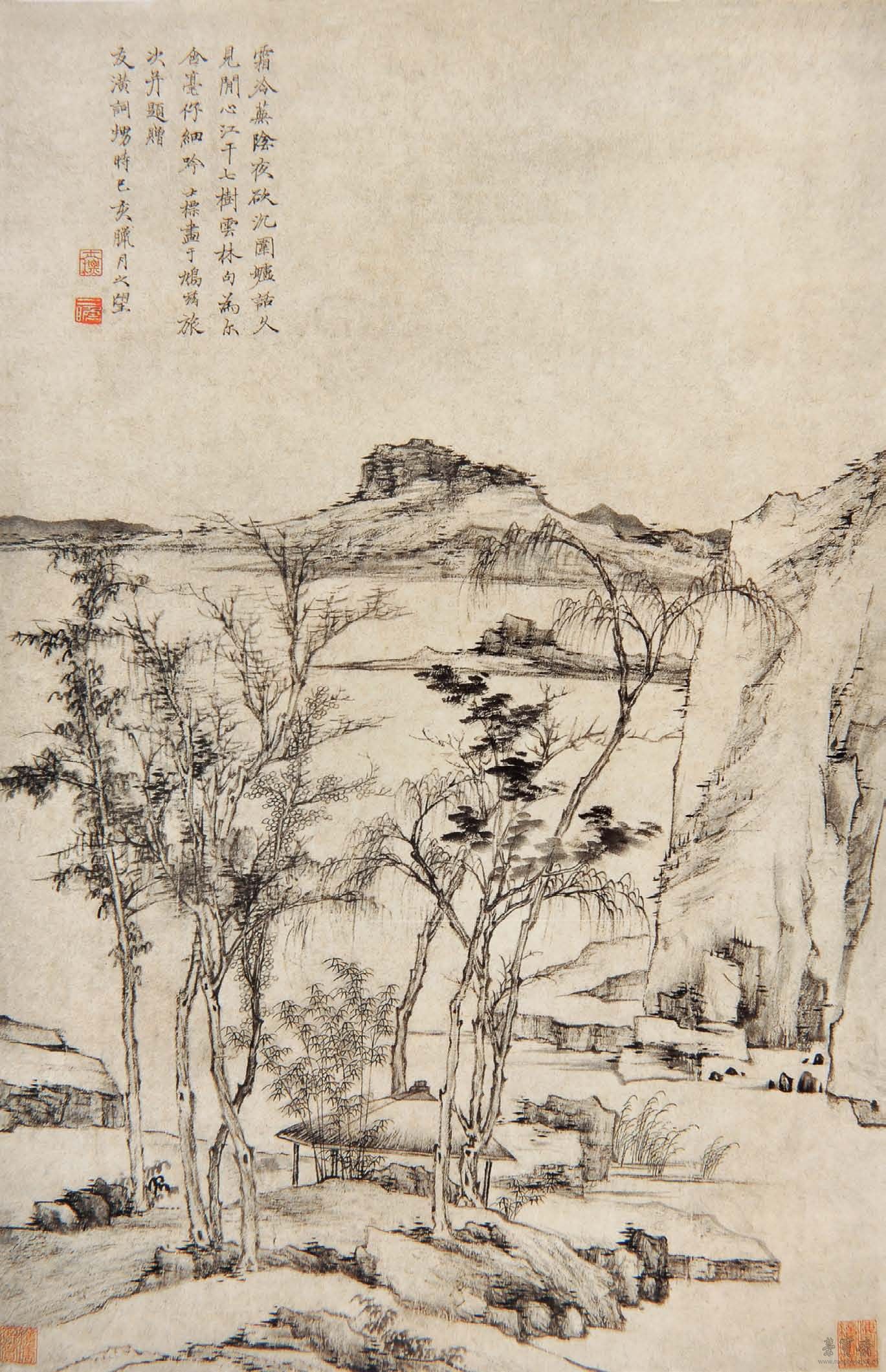 清 查士标 江干七树图 51.9cm×71.6cm 1659 上海博物馆藏