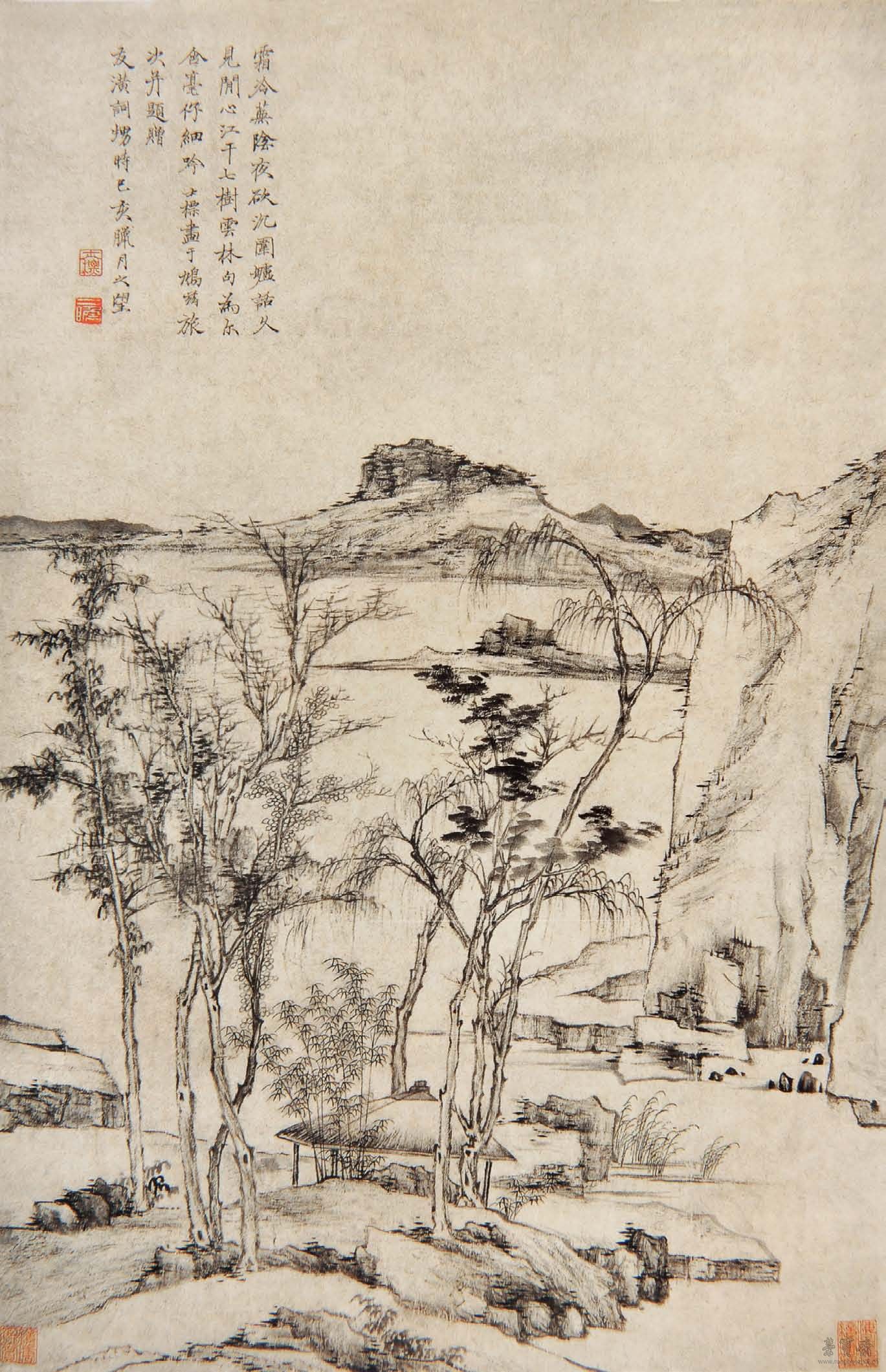 清 查士标 江干七树图 51.9cm×71.6cm 1659 上海博物馆藏