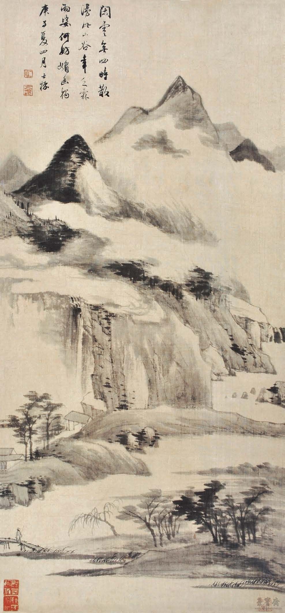 清 查士标 山谷闲云图 42cm×90.5cm 1660