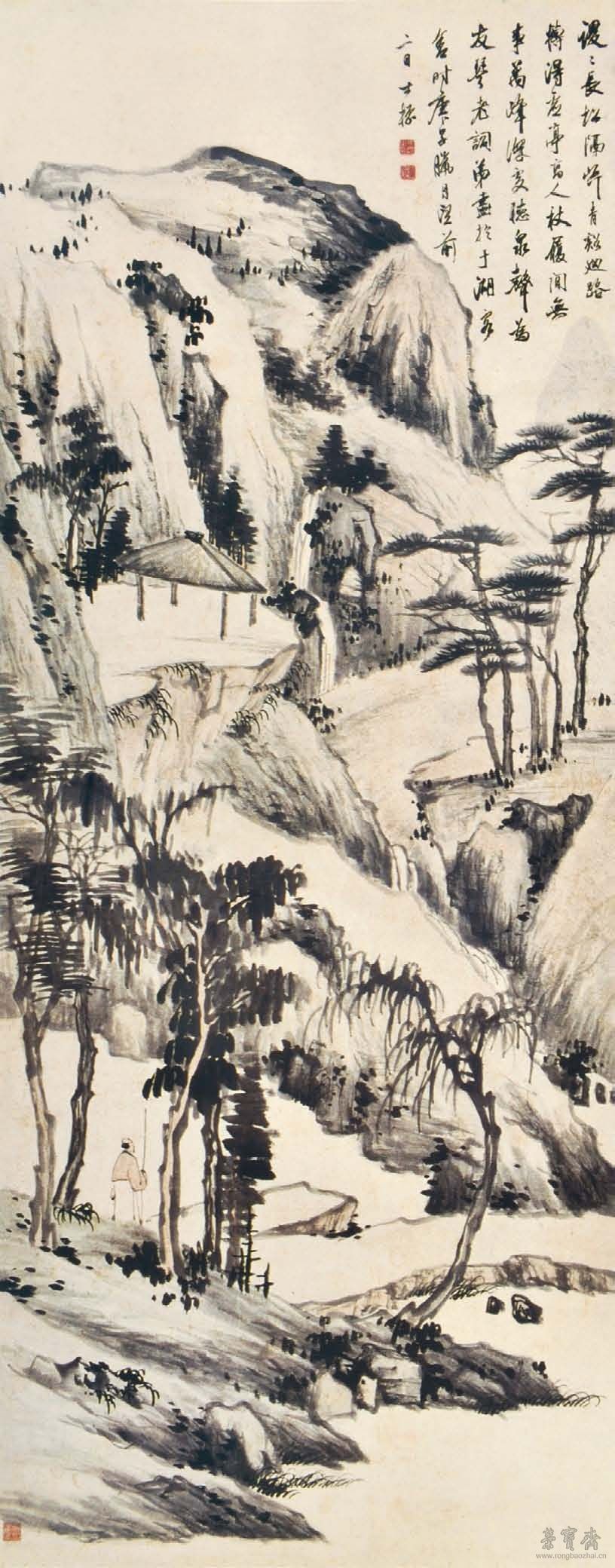 清 查士标 幽谷松泉图 87.5cm×237.5c1660 安徽博物院藏m