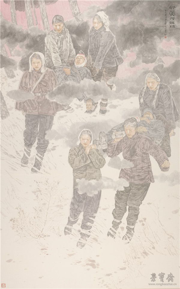 沂蒙六姐妹 纸本设色 410cm×260cm 2013年