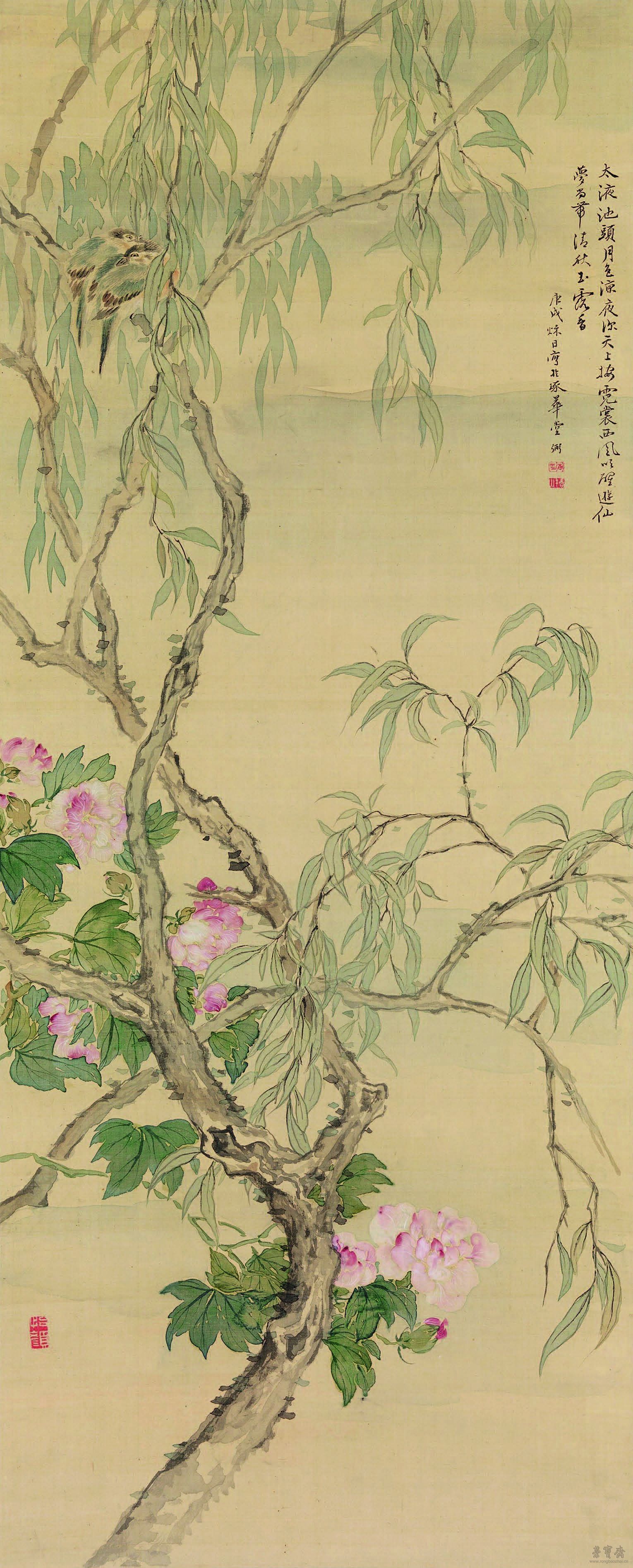 日本 椿椿山 花鸟画 110.2cmx44.4cm 纸本设色