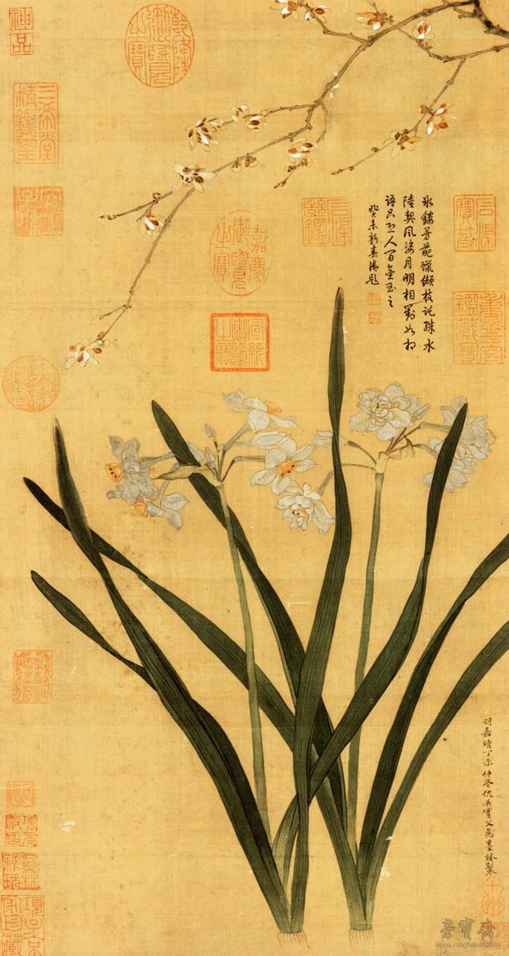 明 仇英 水仙蜡梅 25cm×47.5cm 绢本设色台北“故宫博物院”藏