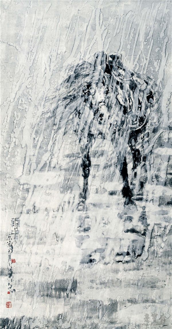 雨中 175cm×93cm 纸本水墨 1989 年