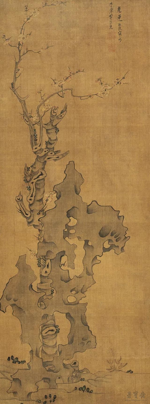 陈洪绶 红梅祥石图 127.5cm×48cm