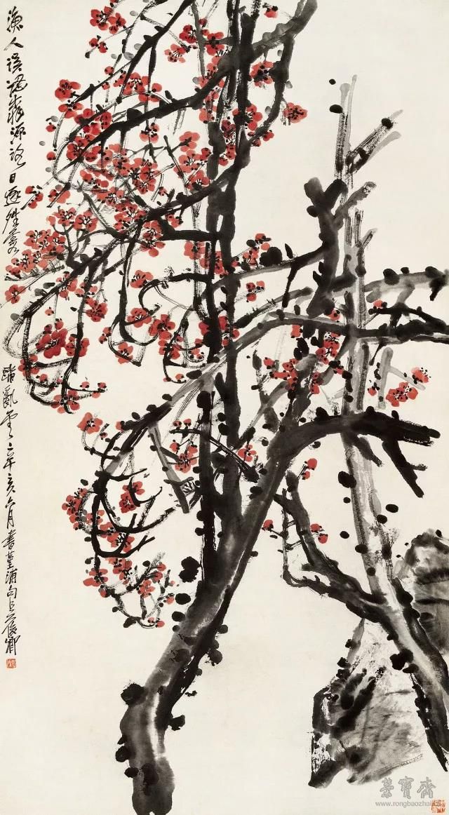 吴昌硕 红梅图 150.5cm×82.7cm