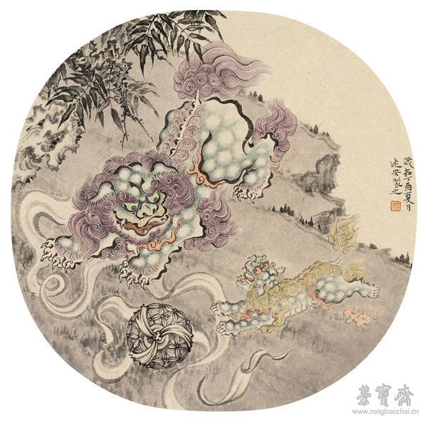 《狮戏图》 30cm×29.5cm 2017年