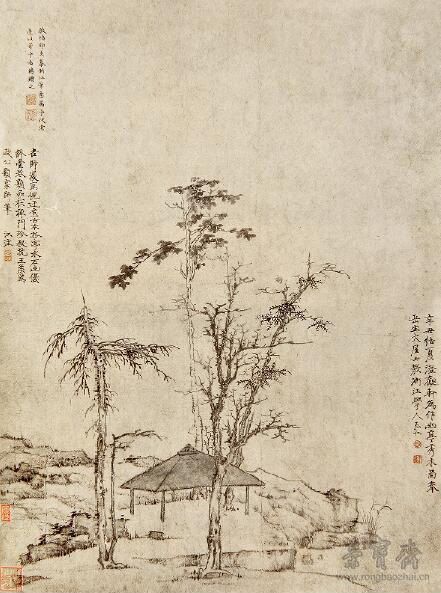 清 渐江 幽亭秀木图 50.4cm×68cm 1661 故宫博物院藏