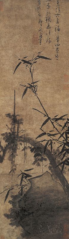 明 吴镇 多福图 96cm×28.5cm 天津博物馆藏