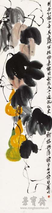齐白石 葫芦图 137.5cm×34.5cm 纸本设色 北京画院藏