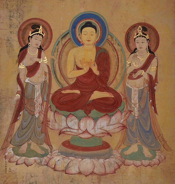 西方三圣 源自敦煌晚唐壁画(104cmx110cm)
