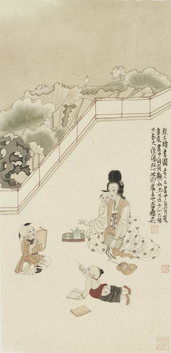 教子读书图  70cm×34cm