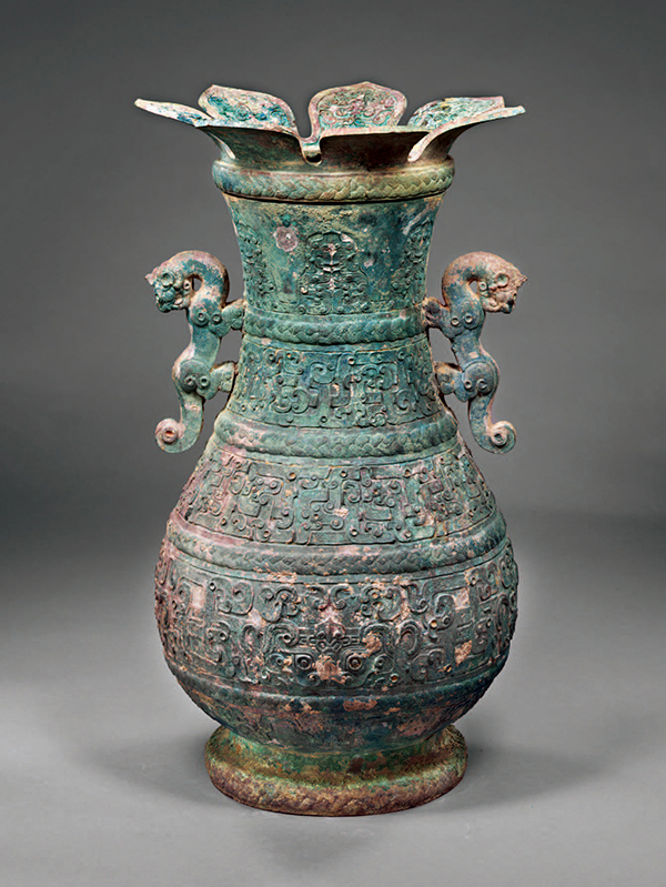 中国青銅器明鶴首青花壺-