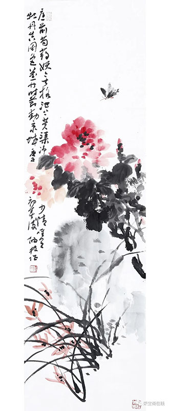 牡丹兰石图  117x35cm