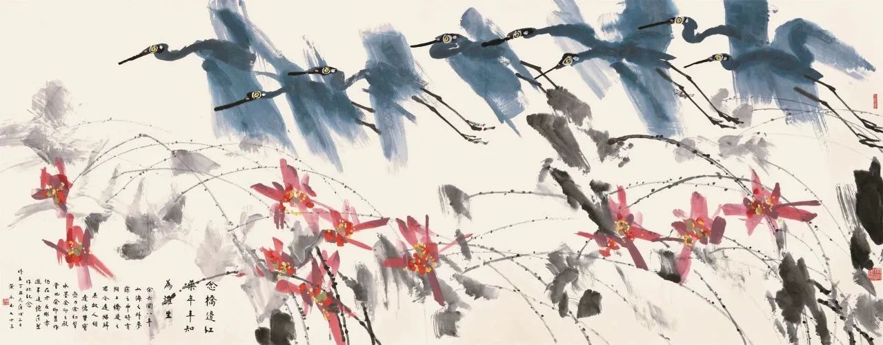 《荷塘飞鹭图》