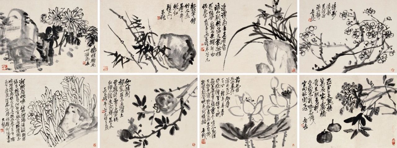 吴昌硕（1844-1927）花卉册页八开
