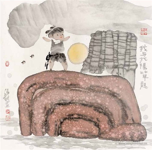 梁培龙作品《我与太阳比早起》 70cm×69cm
