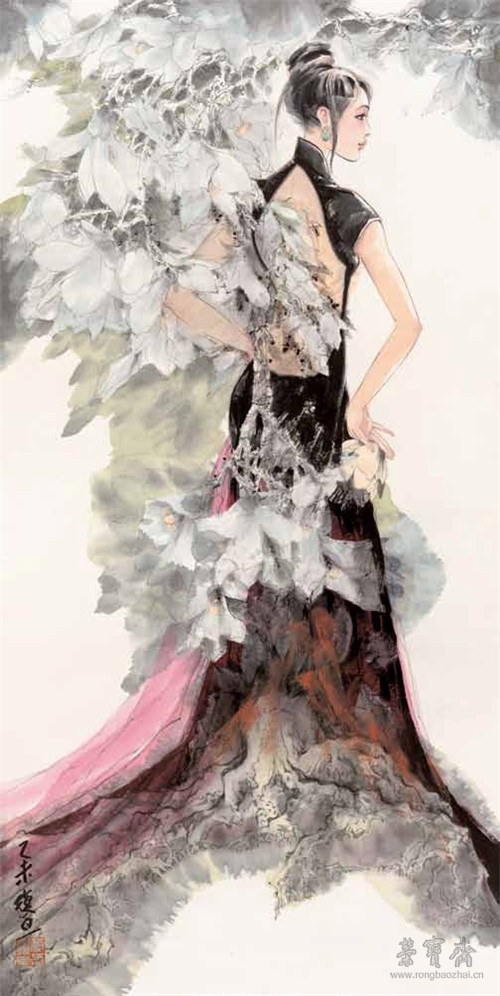 蒙复旦作品《净心花开》 137cm×69cm