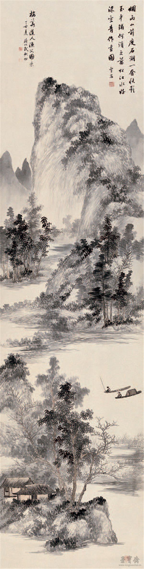启功 山水四屏之一 242cm×61.6cm 纸本设色 1937年