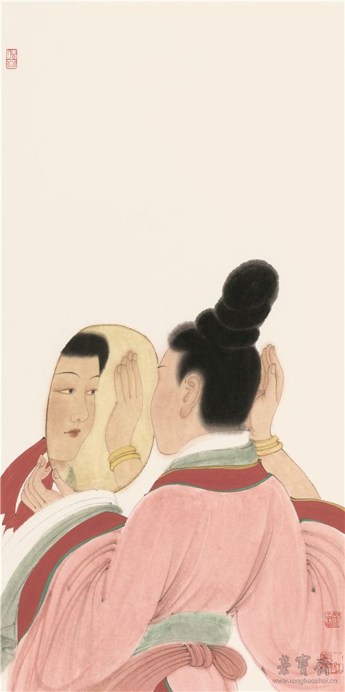 徐乐乐 揽镜女子 70cm×34.5cm 纸本设色 2015年