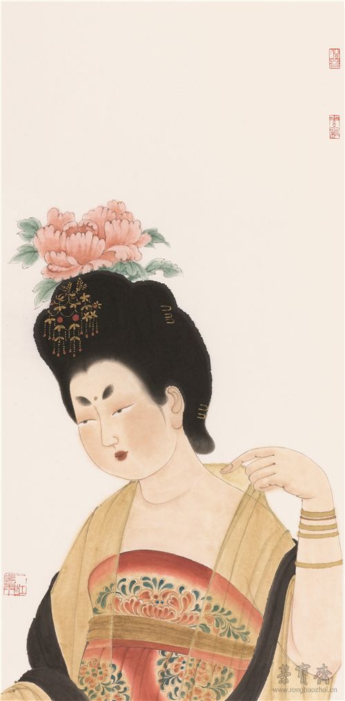 徐乐乐 簪花仕女 70cm×34cm 纸本设色 2015年