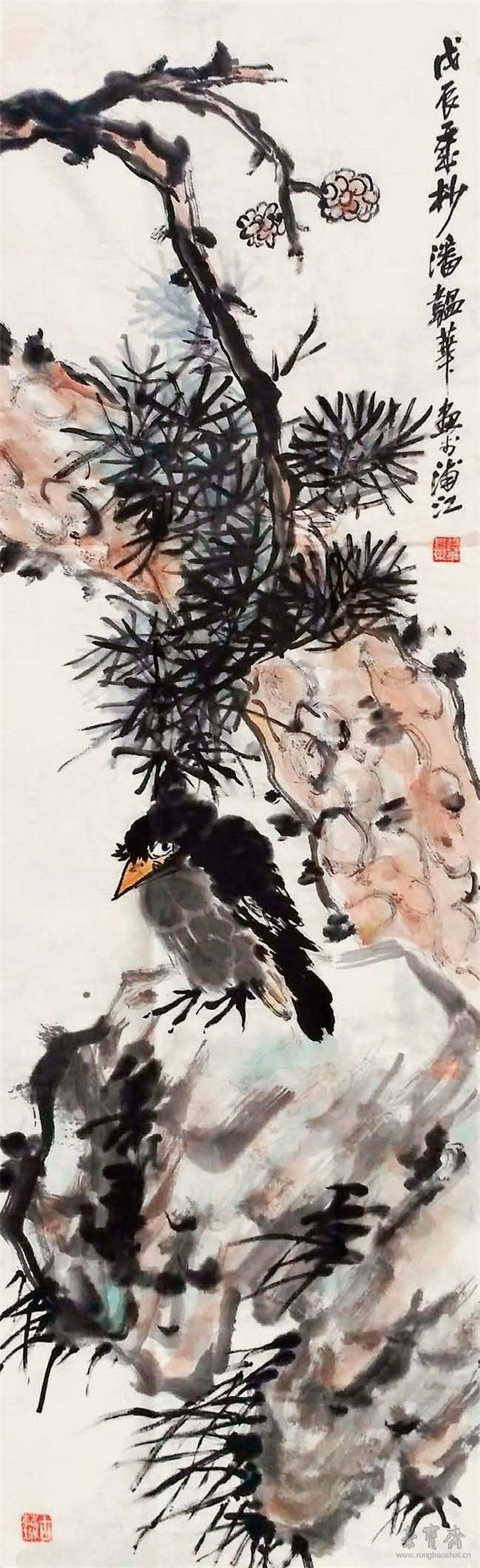 中国画家陳負蒼真作扇面画