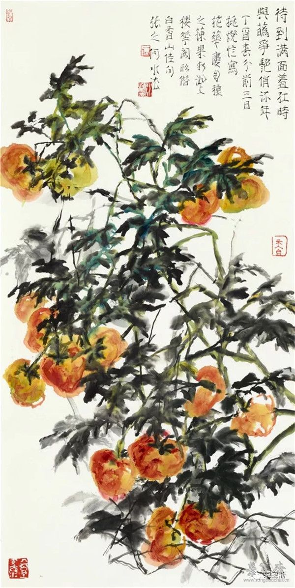 与花争艳俏流年 69cm×138cm / 设色纸本