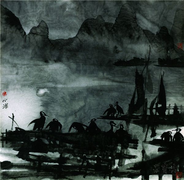 杨晓洋  漓江夜色　68cm×68cm  纸本水墨