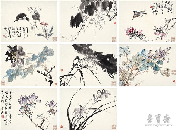 王雪涛 1903-1982 花鸟册页八开