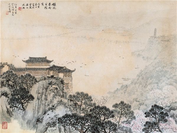 宋文治 1919-2000  樱花春雨古鸡鸣